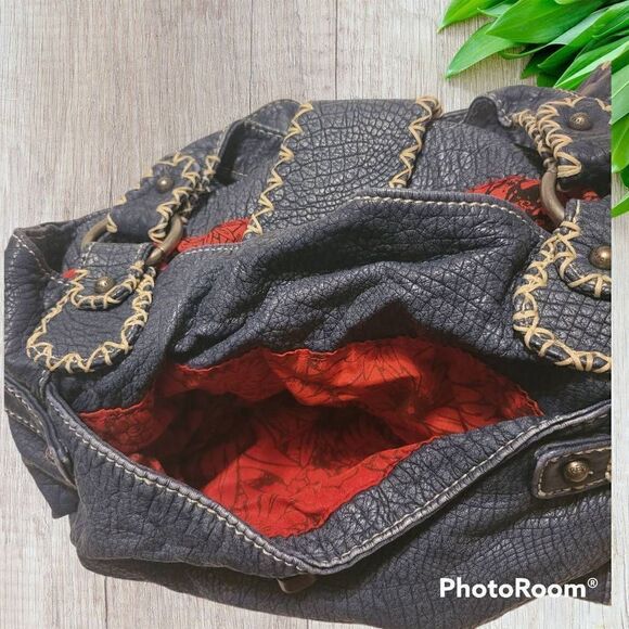 Red by Marc Ecko Brown Soft PEBBLED VEGAN Hobo Bag Unique Denim Blue - Picture 4 of 7